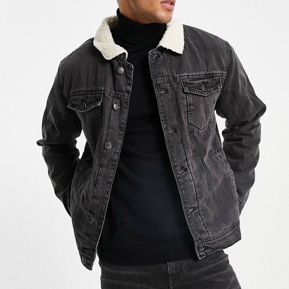 Sunrise Kingdom Grey Sherpa Denim Jacket size S